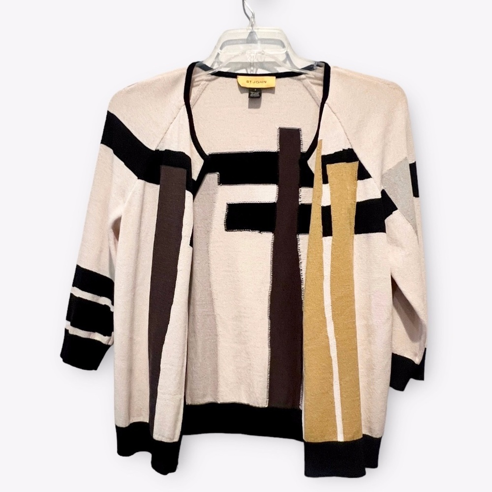 Vintage St. John Geometric Knit Cardigan Zip Front Sweater Sz S
